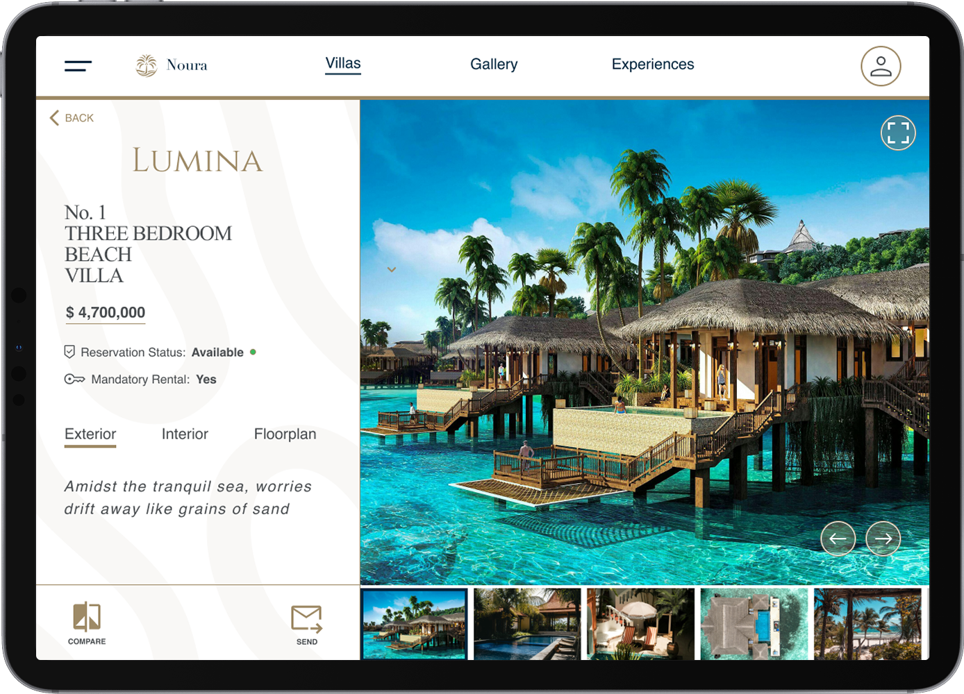 Image of an iPad displaying a luxury villa listing 